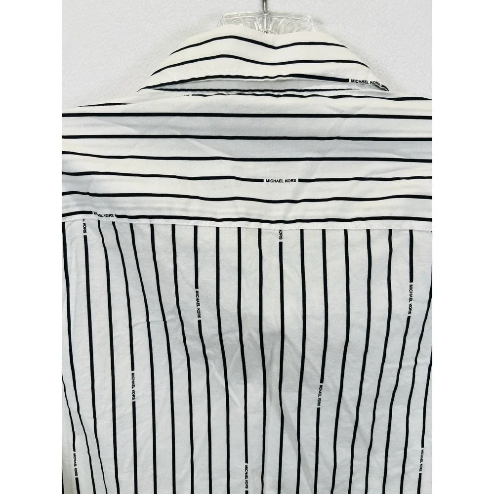 Michael Kors Slim Fit Women Striped Long Sleeve Button-Up Shirt Black White M